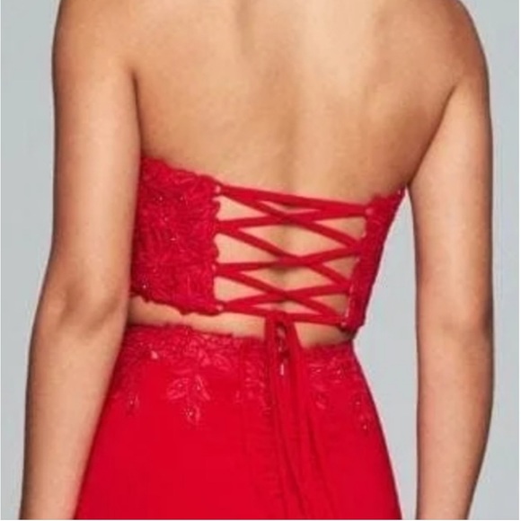 Faviana two piece lace up strapless corset top Prom dress - Picture 6 of 8